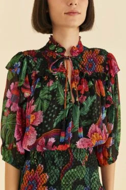 Farm Rio Black Blooming Garden Mini Dress -Farm Rio Dress Shop 306153 03