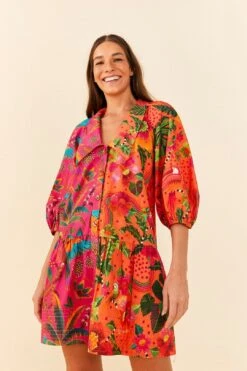 Farm Rio Mixed Warm Prints Organic Cotton Mini Dress -Farm Rio Dress Shop 306155 02