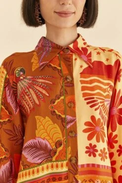 Farm Rio Forest Mixed Scarves Lenzing™ Ecovero™ Viscose Shirtdress -Farm Rio Dress Shop 306157 03