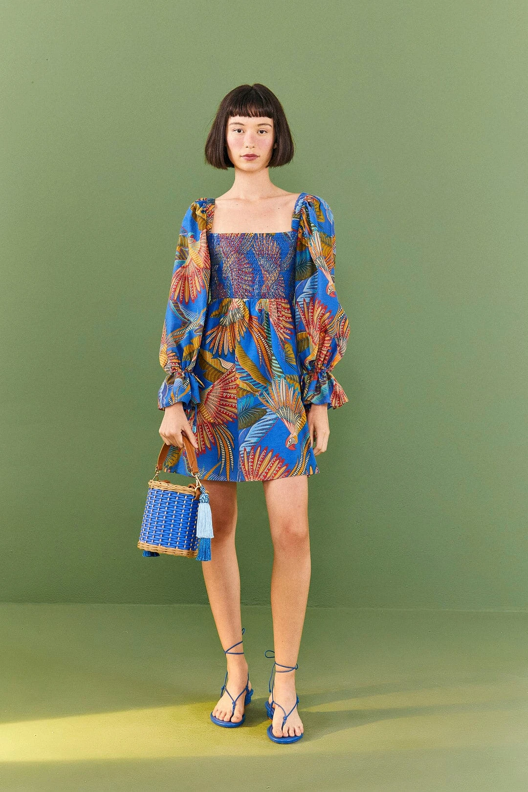 Farm Rio Blue Macaw Flight Mini Dress 4 Farm Rio Blue Macaw Flight Mini Dress - Image 2