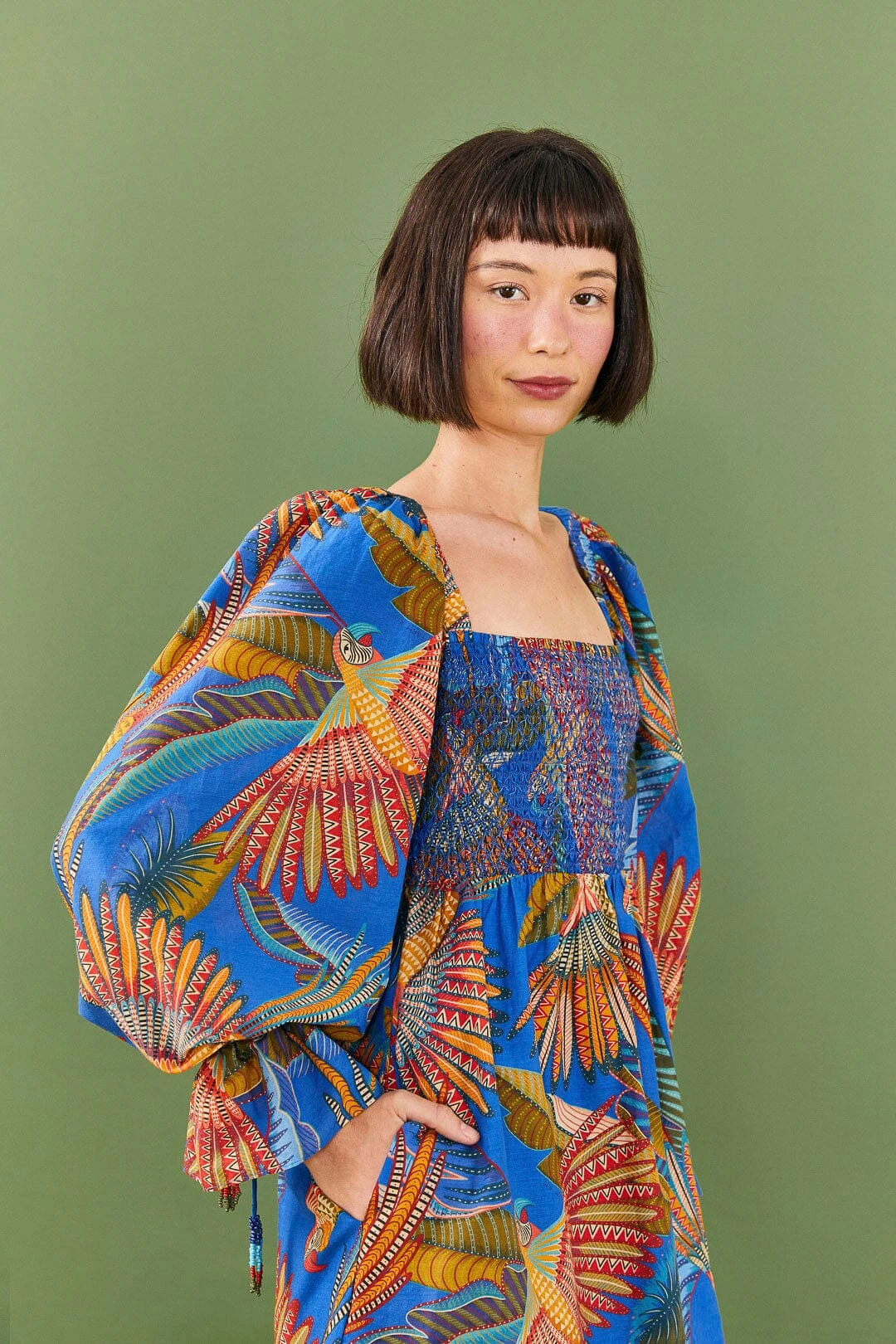 Farm Rio Blue Macaw Flight Mini Dress 5 Farm Rio Blue Macaw Flight Mini Dress - Image 3