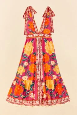 Farm Rio Pink Flower Tapestry Midi Dress -Farm Rio Dress Shop 306173 06