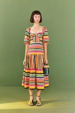 Farm Rio Rainbow Stripes Midi Dress