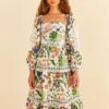 Farm Rio White Summer Garden Midi Dress -Farm Rio Dress Shop 306202 01