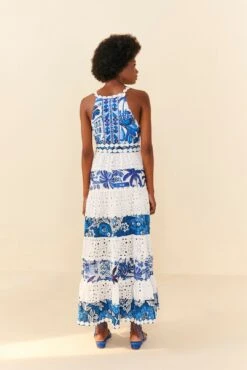 Farm Rio Mixed White And Blue Prints Maxi Dress -Farm Rio Dress Shop 306205 02