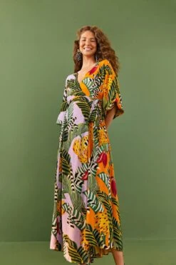 Mixed Striped Bananas Maxi Wrap Dress -Farm Rio Dress Shop 306207 03