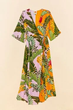Mixed Striped Bananas Maxi Wrap Dress -Farm Rio Dress Shop 306207 06