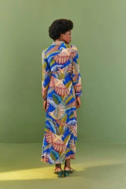 Farm Rio Blue Macaw Flight Maxi Dress 9 Farm Rio Blue Macaw Flight Maxi Dress -Farm Rio Dress Shop 306211 03