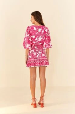 Farm Rio Pink Tropical Woodcut Mini Dress -Farm Rio Dress Shop 306220 03