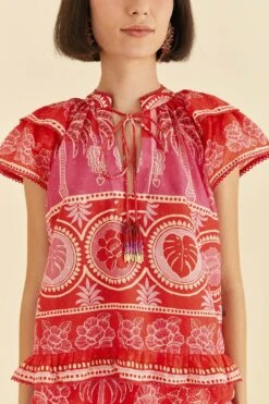 Farm Rio Red Summer Sunrise Blouse -Farm Rio Dress Shop 306223 04