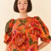Farm Rio Orange Blooming Garden Blouse -Farm Rio Dress Shop 306226 01