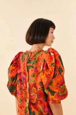 Farm Rio Orange Blooming Garden Blouse -Farm Rio Dress Shop 306226 03