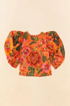 Farm Rio Orange Blooming Garden Blouse -Farm Rio Dress Shop 306226 06