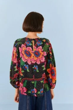Farm Rio Black Blooming Garden Blouse -Farm Rio Dress Shop 306231 04