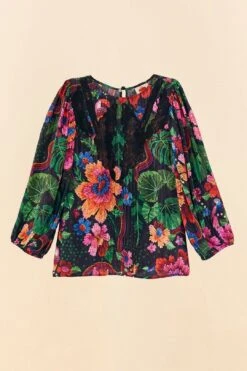 Farm Rio Black Blooming Garden Blouse -Farm Rio Dress Shop 306231 06