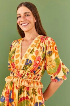 Farm Rio Yellow Rio Tapestry Maxi Dress -Farm Rio Dress Shop 306240 03