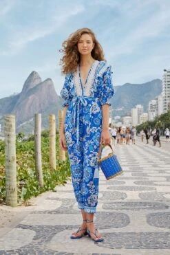 Farm Rio Blue Full Of Flowers Jumpsuit