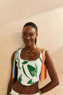 Farm Rio Off-White Rainbow Toucans Crop Top