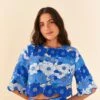 Farm Rio Blue Flower Stripes Crop Top -Farm Rio Dress Shop 306302 01