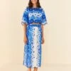 Farm Rio Blue Flower Stripes Midi Skirt -Farm Rio Dress Shop 306303 01