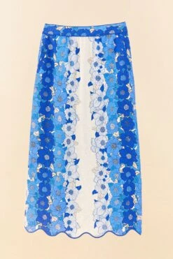 Farm Rio Blue Flower Stripes Midi Skirt -Farm Rio Dress Shop 306303 06
