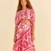 Farm Rio Pink Tropical Woodcut Midi Skirt -Farm Rio Dress Shop 306307 01