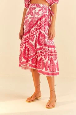 Farm Rio Pink Tropical Woodcut Midi Skirt -Farm Rio Dress Shop 306307 03