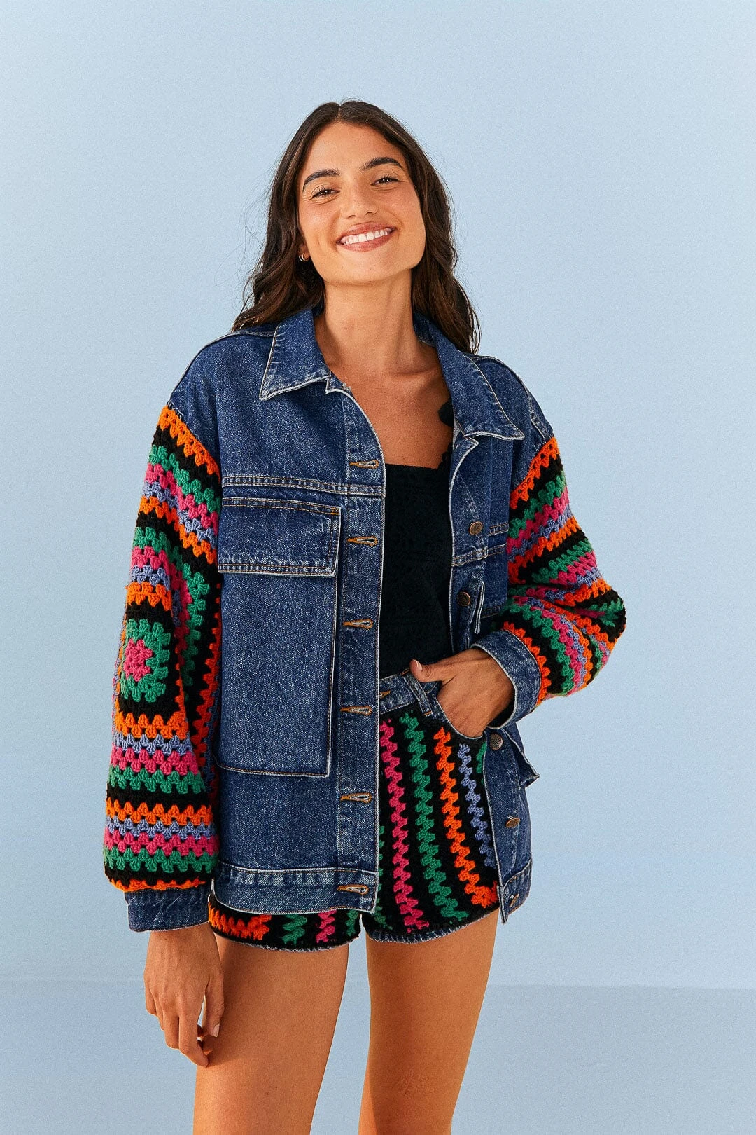 Farm Rio Crochet Denim Shorts 3 Farm Rio Crochet Denim Shorts