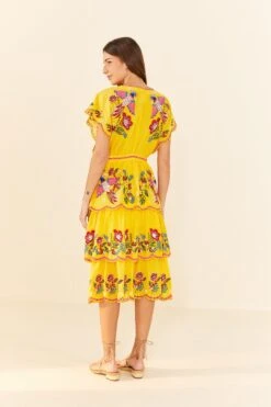 Farm Rio Yellow Embroidered Richelieu Midi Dress -Farm Rio Dress Shop 306329 03