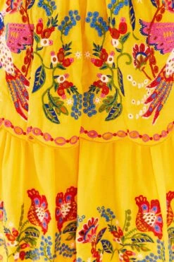 Farm Rio Yellow Embroidered Richelieu Midi Dress -Farm Rio Dress Shop 306329 04
