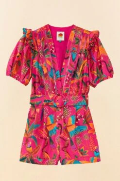 Farm Rio Pink Macaw Party Organic Cotton Romper -Farm Rio Dress Shop 306381 06