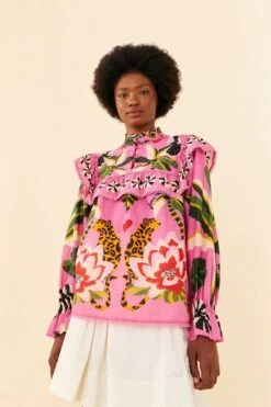 Farm Rio Pink Leopard Forest Blouse