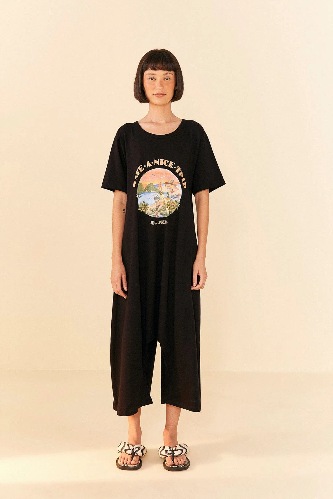 Farm Rio Black Have A Nice Trip Organic Cotton Jumpsuit 3 Farm Rio Black Have A Nice Trip Organic Cotton Jumpsuit