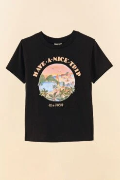 Farm Rio Black Have A Nice Trip Organic Cotton T-Shirt -Farm Rio Dress Shop 306709 06