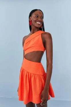 Farm Rio Orange One Shoulder Mini Dress