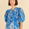 Farm Rio Blue Full Of Flowers Blouse -Farm Rio Dress Shop 306916 01