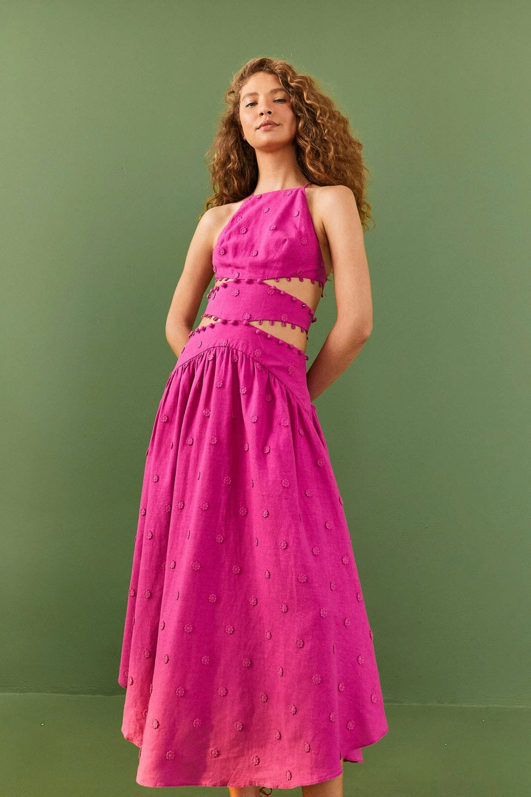 Farm Rio Pink 3D Flower Midi Dress 3 Farm Rio Pink 3D Flower Midi Dress