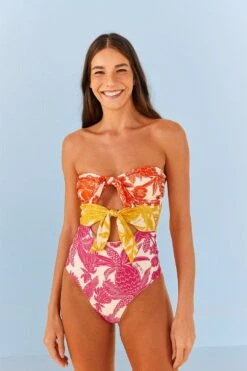 Farm Rio Tropical Woodcut One Piece Swimsuit -Farm Rio Dress Shop 307084 03