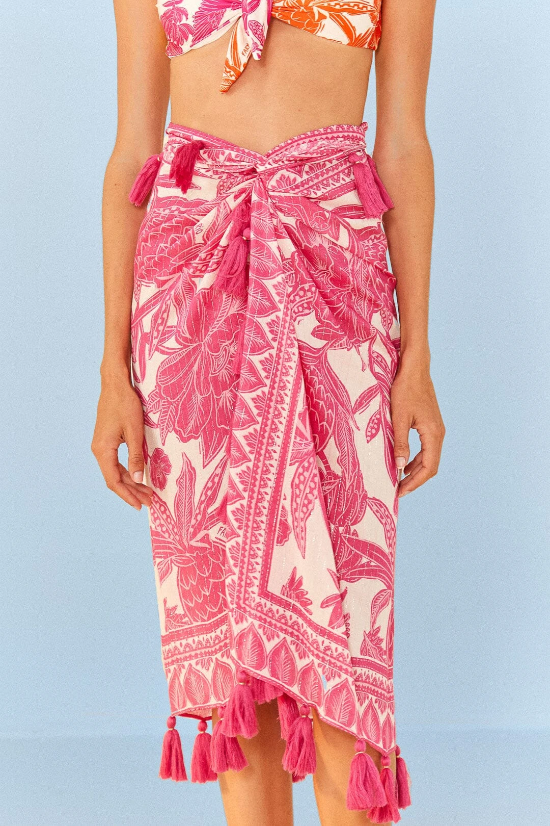 Farm Rio Pink Tropical Woodcut Sarong 4 Farm Rio Pink Tropical Woodcut Sarong - Image 2