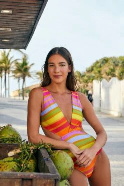 Farm Rio Shiny Stripes One Piece Swimsuit
