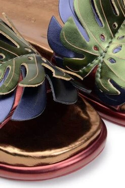 Farm Rio Bronze And Blue Monstera Anatomic Slide Sandal -Farm Rio Dress Shop 307677 02