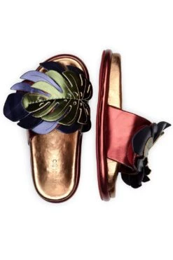 Farm Rio Bronze And Blue Monstera Anatomic Slide Sandal -Farm Rio Dress Shop 307677 04