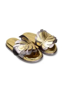 Farm Rio Golden Monstera Anatomic Slide Sandal