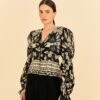 Farm Rio Black Graphic Floral Blouse -Farm Rio Dress Shop 308197 01