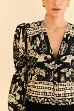 Farm Rio Black Graphic Floral Blouse 9 Farm Rio Black Graphic Floral Blouse -Farm Rio Dress Shop 308197 03