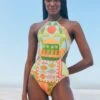 Farm Rio Beach Mixed Scarves One Piece Swimsuit