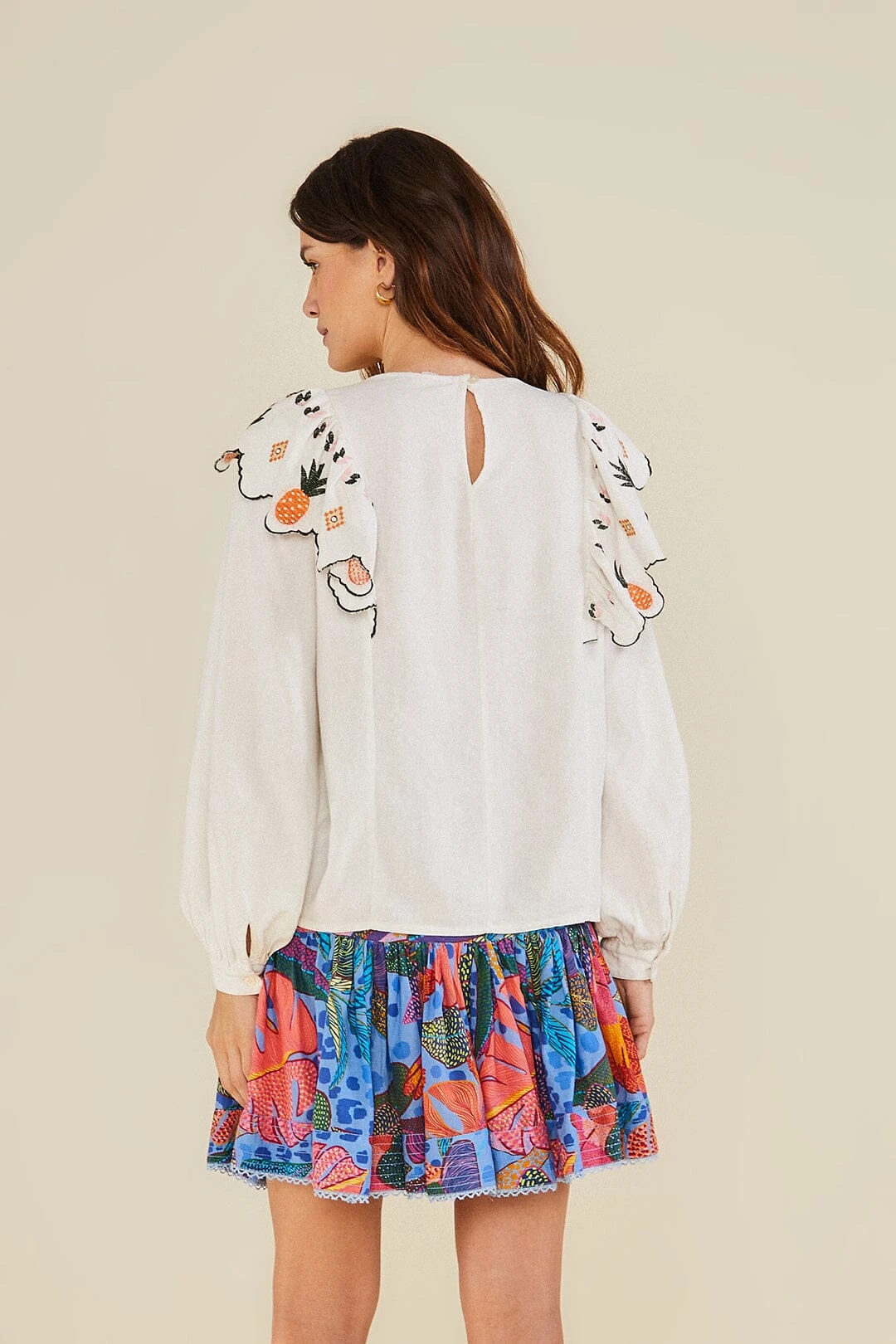 Farm Rio White Embroidered Fall Leaf Blouse 4 Farm Rio White Embroidered Fall Leaf Blouse - Image 2