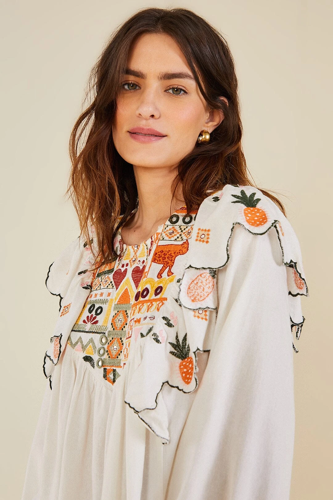 Farm Rio White Embroidered Fall Leaf Blouse 5 Farm Rio White Embroidered Fall Leaf Blouse - Image 3