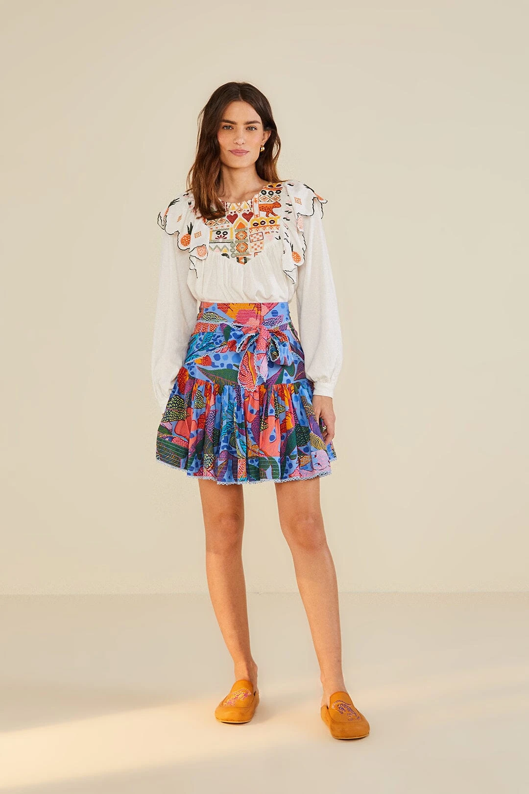 Farm Rio White Embroidered Fall Leaf Blouse 6 Farm Rio White Embroidered Fall Leaf Blouse - Image 4