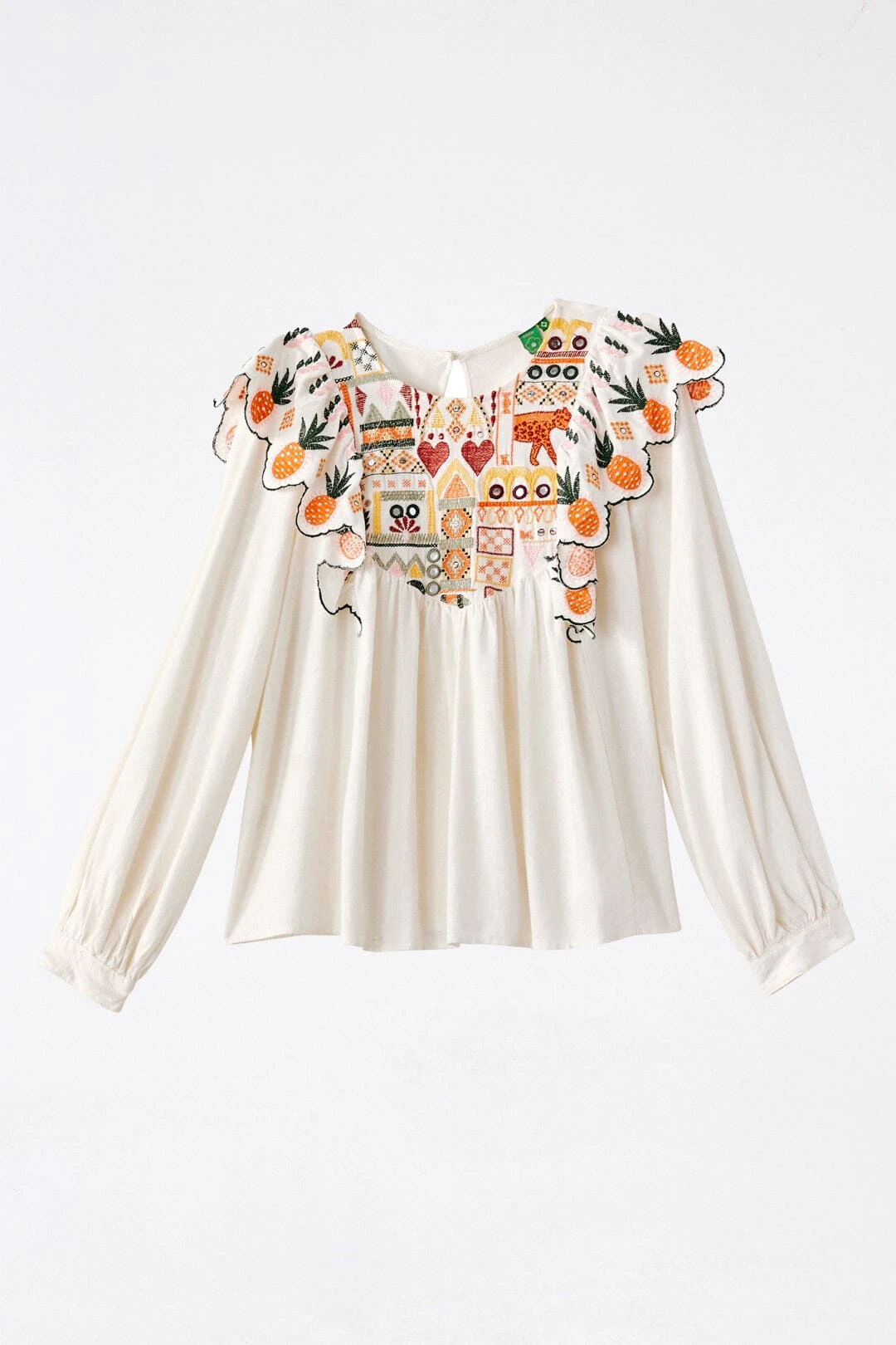 Farm Rio White Embroidered Fall Leaf Blouse 8 Farm Rio White Embroidered Fall Leaf Blouse - Image 6
